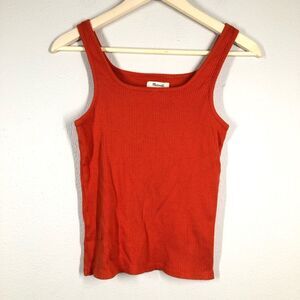 Madewell Ribbed Square Neck Tank Top Orange Size XS